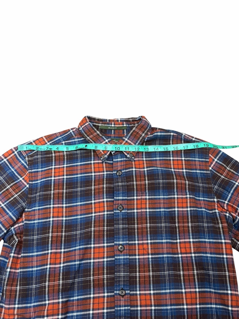 Eddie Bauer Relaxed Fit Orange & Blue Plaid Flannel Long Sleeve Button Down - M - Picture 11 of 15